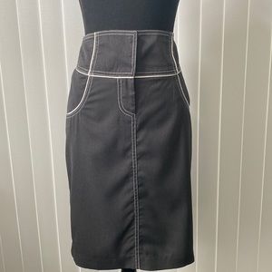 GRASS Eco-friendly High Waisted Stretch Pencil Skirt Black White Stripe Size 9